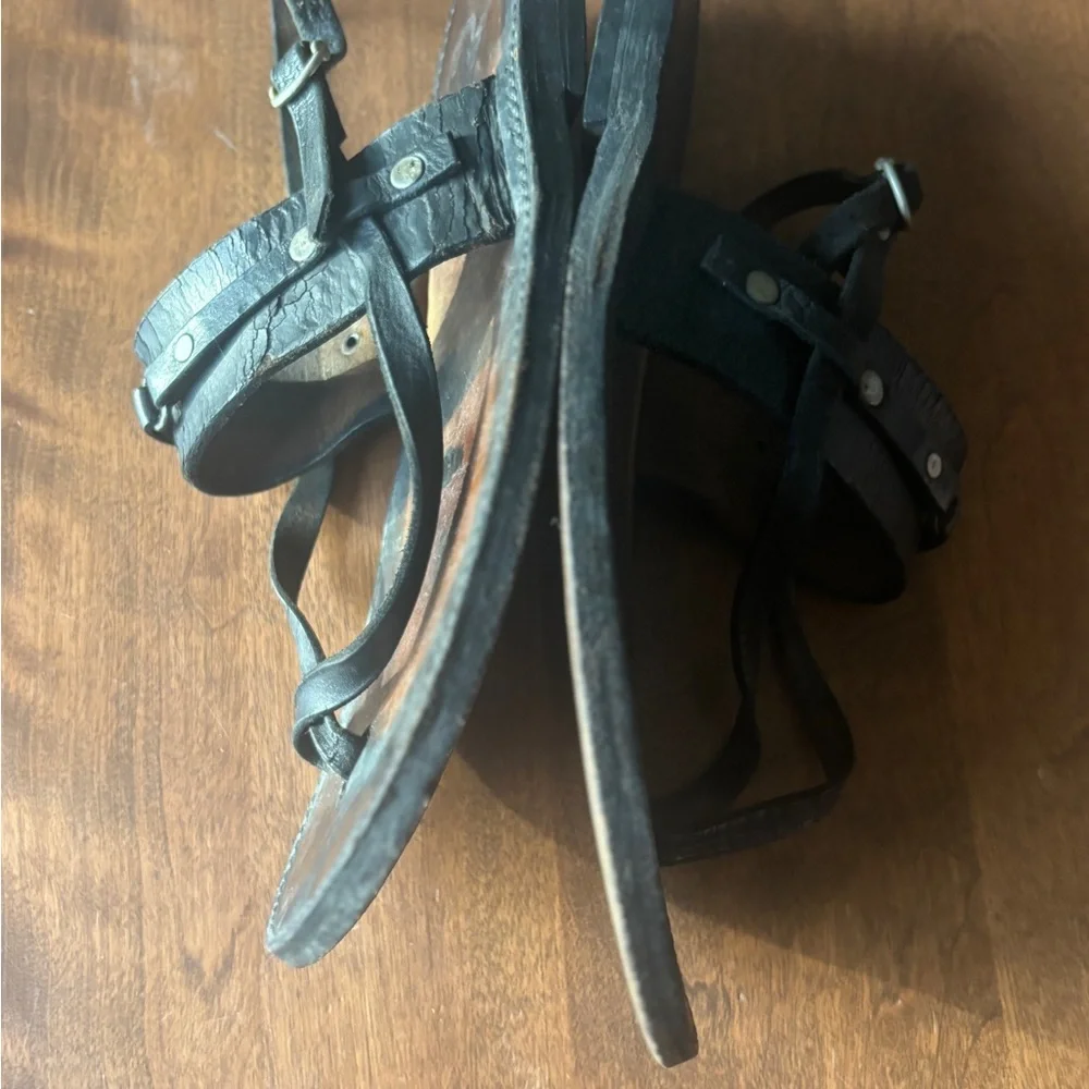 Handmade Black Leather Sandals with Stud Accents